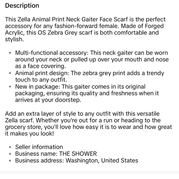 Zelle animal print gaitor scarf NWT - Picture 4 of 4